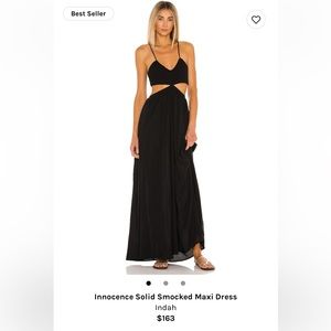 Indah, smocked black maxi dress. Black, size small